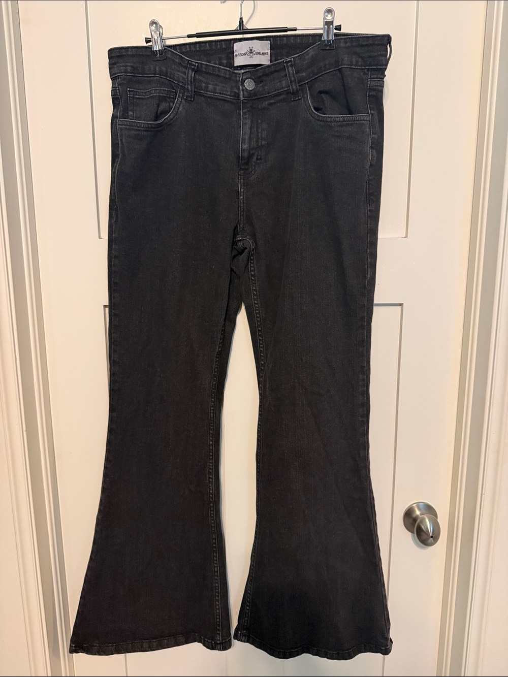 Madcap England Washed Black Ultra Wide 1970s Style Flare Bell Bottom Jeans